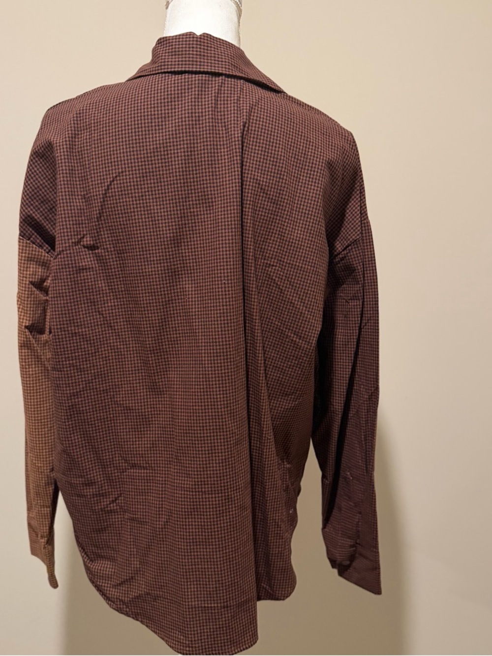 Blu Pepper Brown and Tan Plaid Color Block Button Down oversized small NWT - Picture 13 of 13